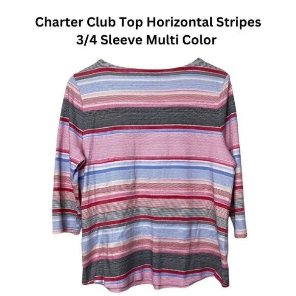 Charter Club Tops - Charter Club Top Horizontal Stripes Multi Color Large